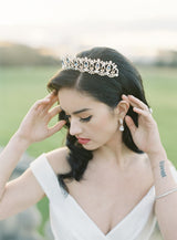 EDEN LUXE Bridal Tiara GRAND SERENA Rose Gold Tiara with London Blue Accent Stones and Pearls