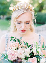 EDEN LUXE Bridal Tiara HALEY Gilded Leaves and Blossoms Tiara