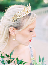EDEN LUXE Bridal Tiara HALEY Gilded Leaves and Blossoms Tiara