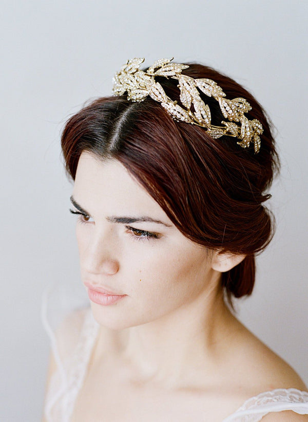 EDEN LUXE Bridal Tiara, Headpiece Gold ALESIA Leaf Headpiece Tiara