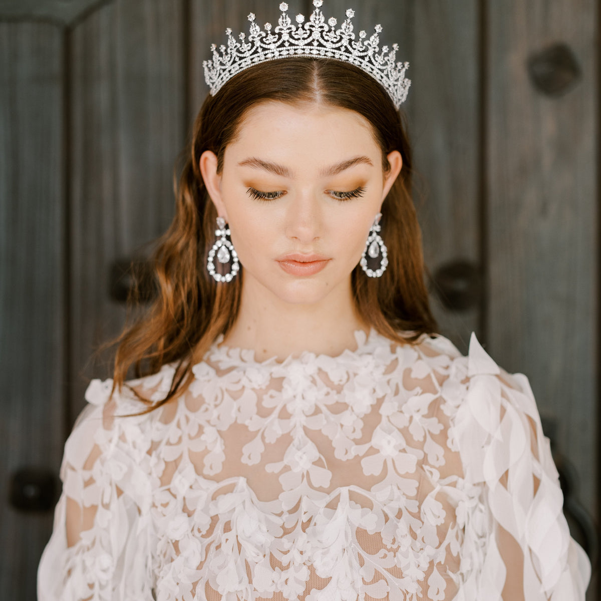 Bridal Headpiece, Wedding crown, Royal Queen Tiara, Zirconia Crown, Gift Box CAMILLA Honeycomb Tiara Royal Bridal Crown Wedding Tiara  main image 4