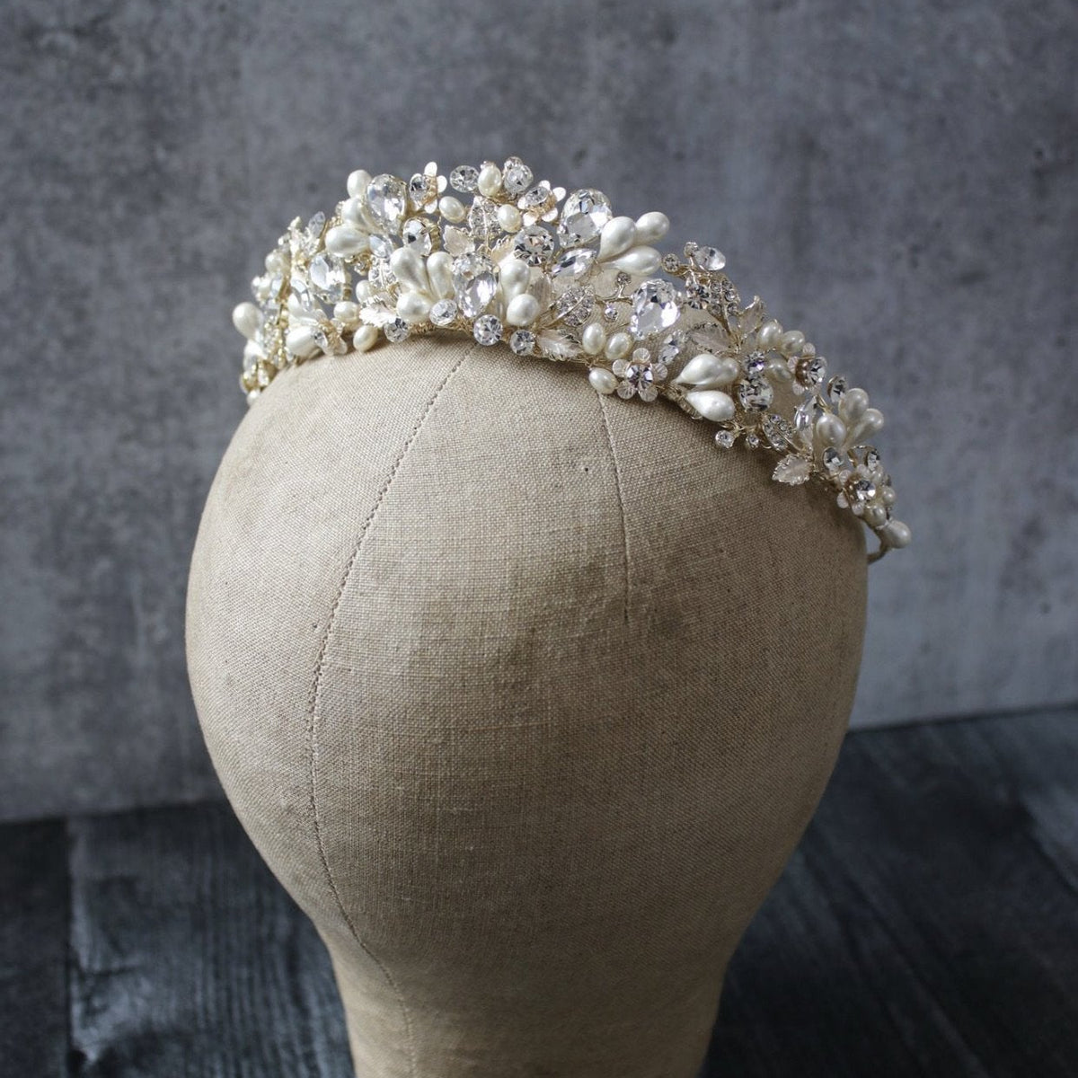 Gold Pearl & Crystal Bridal Tiara Headpiece Cute wedding tiara - Tiny crystal and pearl burst tiara  main image 2