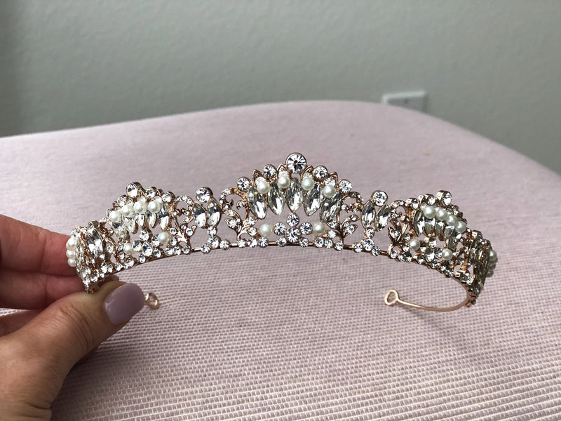 EDEN LUXE Bridal Tiara Rose Gold / Pearling Added MARQUISE Silver Bridal Tiara