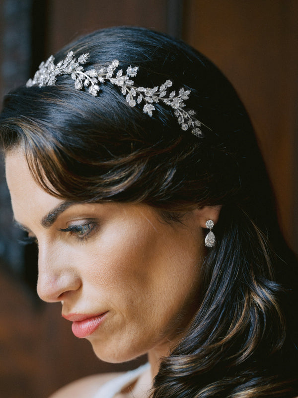 EDEN LUXE Bridal Tiara Silver FABRICE Simulated Diamond Bridal Headpiece