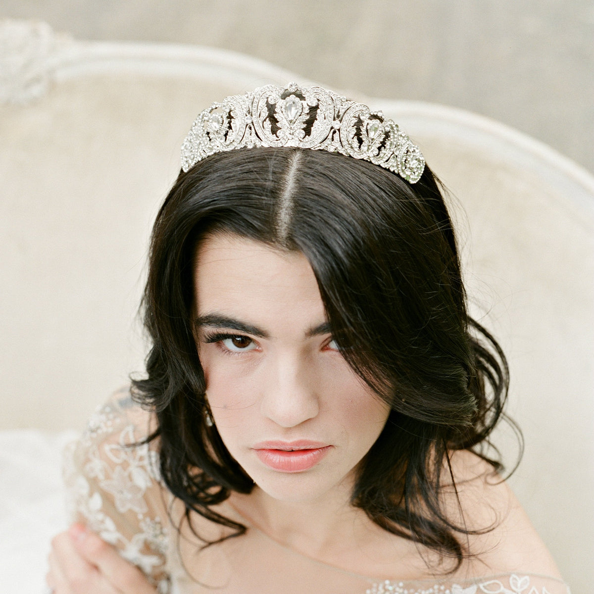 Eden Luxe Whitmore Tiara | Bridal Tiara WHITMORE Silver Crystal Bridal Tiara main image 3