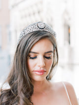 EDEN LUXE Bridal Tiaras Bespoke MEGHAN Pearled Bridal Tiara with Black Accents