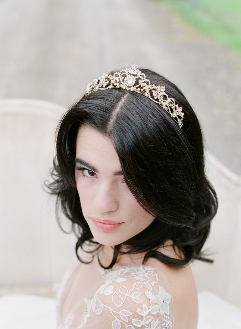 EDEN LUXE Bridal Tiaras Gold with Faux Pearling Added SELINA Wedding Tiara