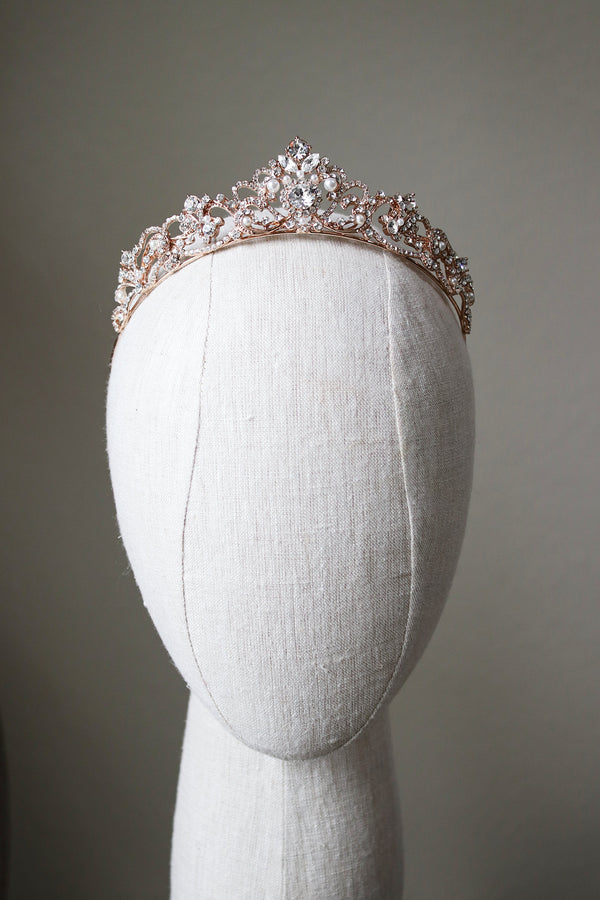 EDEN LUXE Bridal Tiaras Rose Gold with Faux Pearling Added SELINA Wedding Tiara