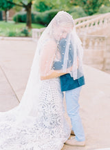 EDEN LUXE Bridal Veil Ballet Length Drop Veil - 2 Layers = Has Blusher / Soft White EMMA Pearled 1 Layer Veil