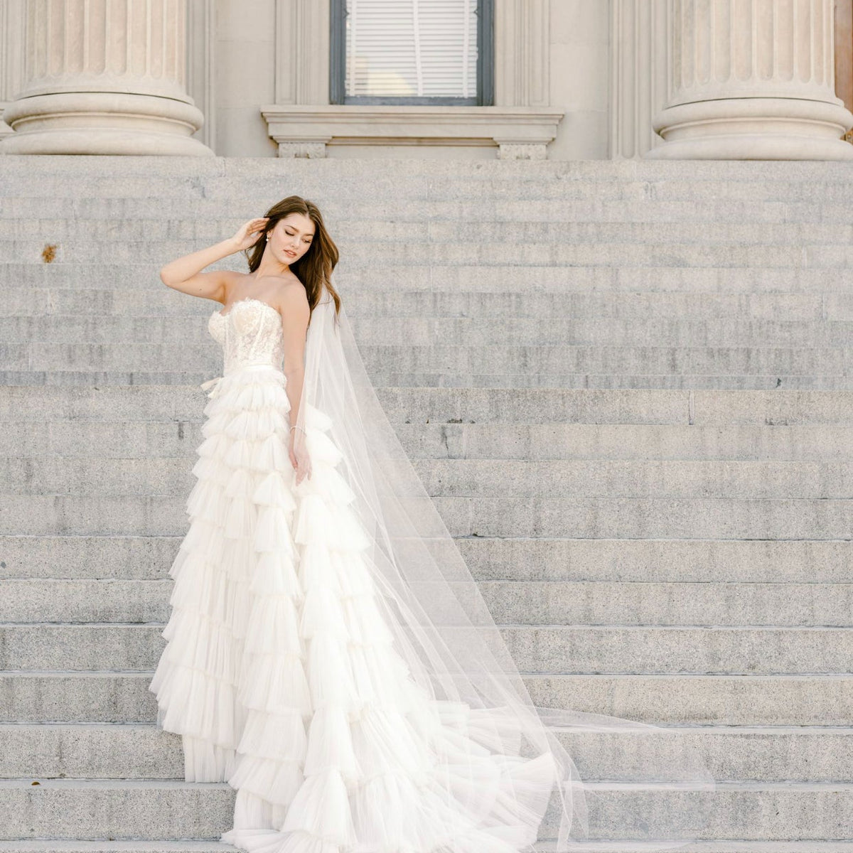 Ivory one tier cathedral length veil, 108”. Extra Long Royal Wedding Veil, Single Tier Raw Edge Bridal  main image 2
