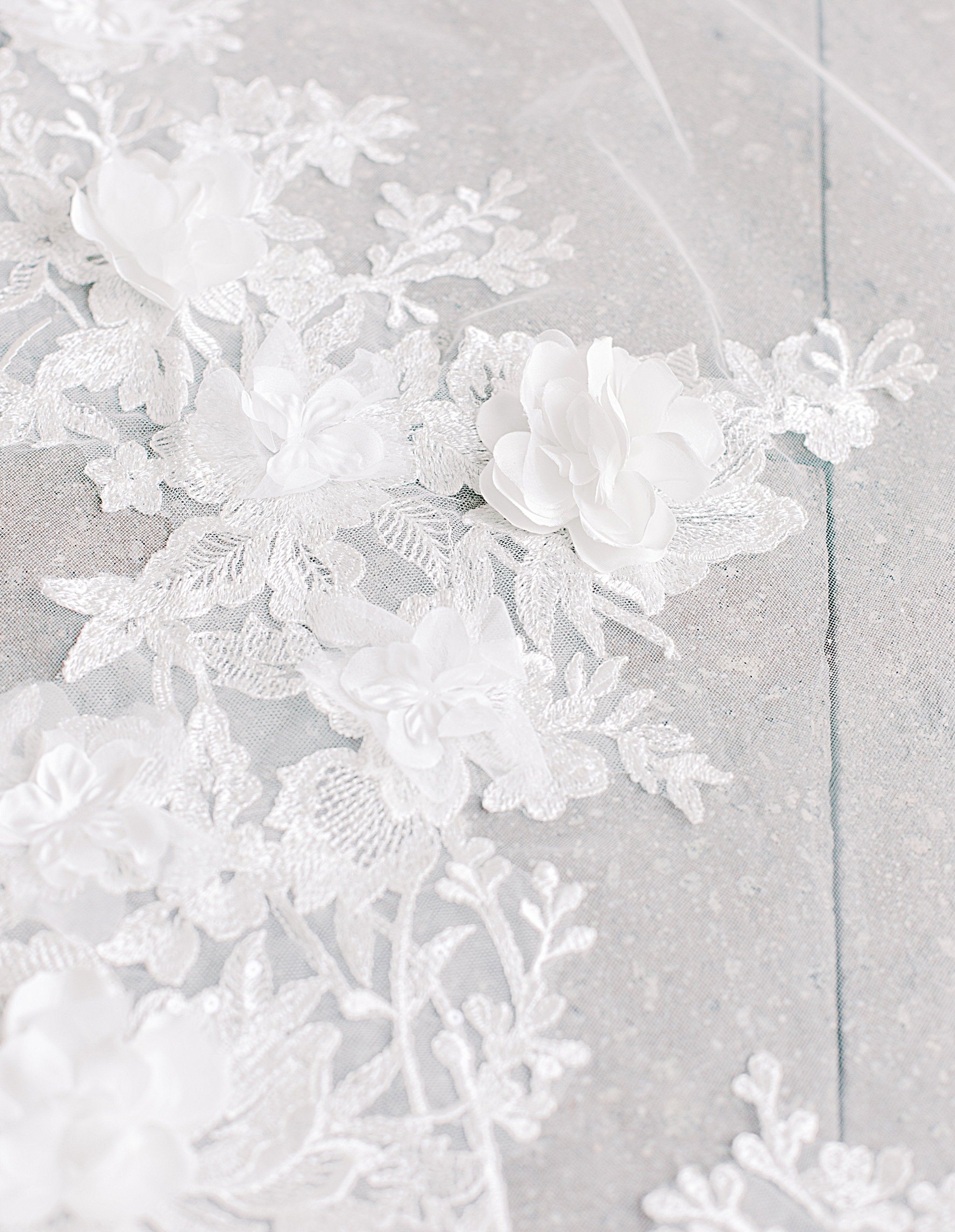 EDEN LUXE Bridal Veils PERSEPHONE 3D Floral and Lace Cathedral Veil
