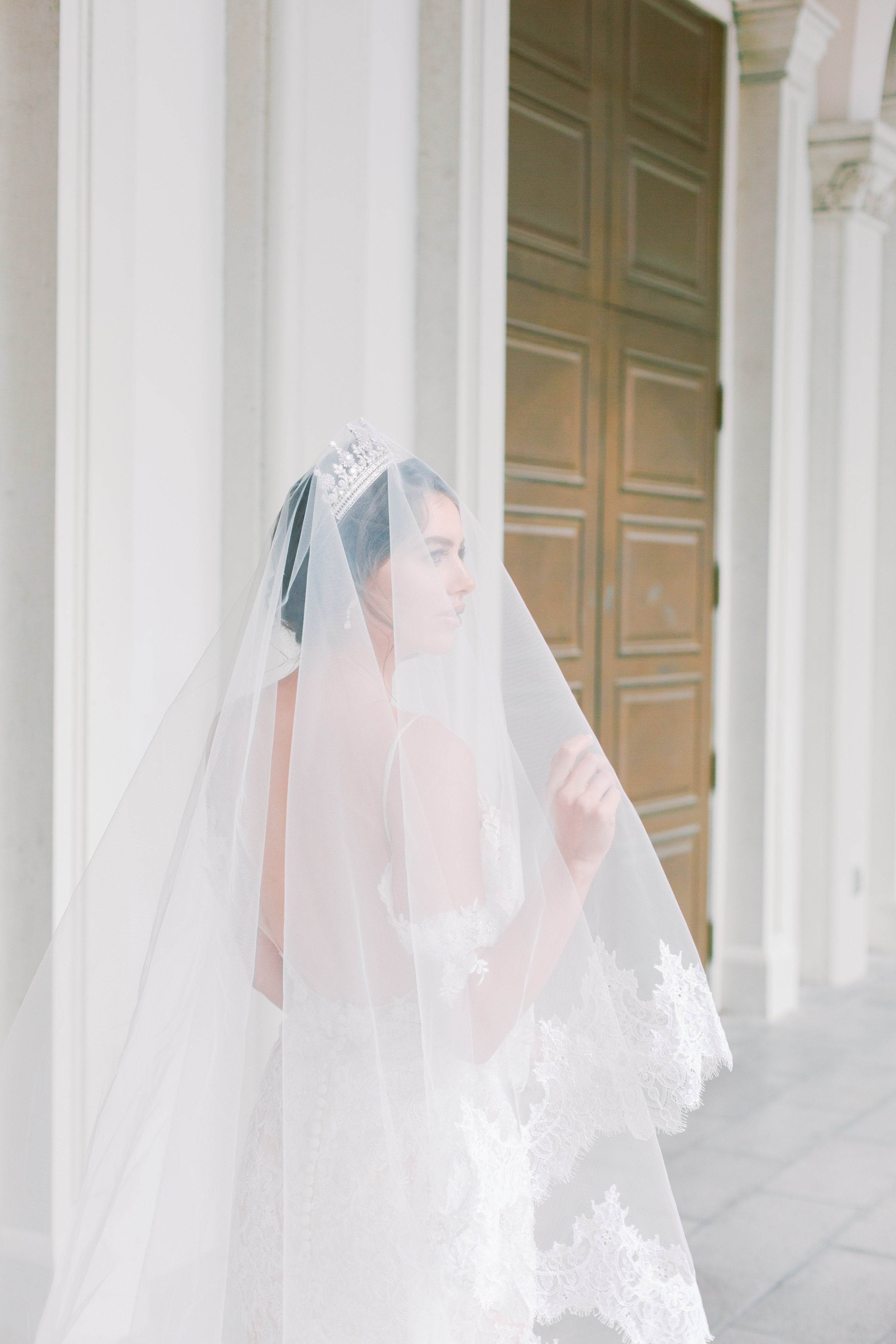 EDEN LUXE Bridal Veils VALENTINA Chantilly Lace Edged Drop Cathedral Bridal Veil