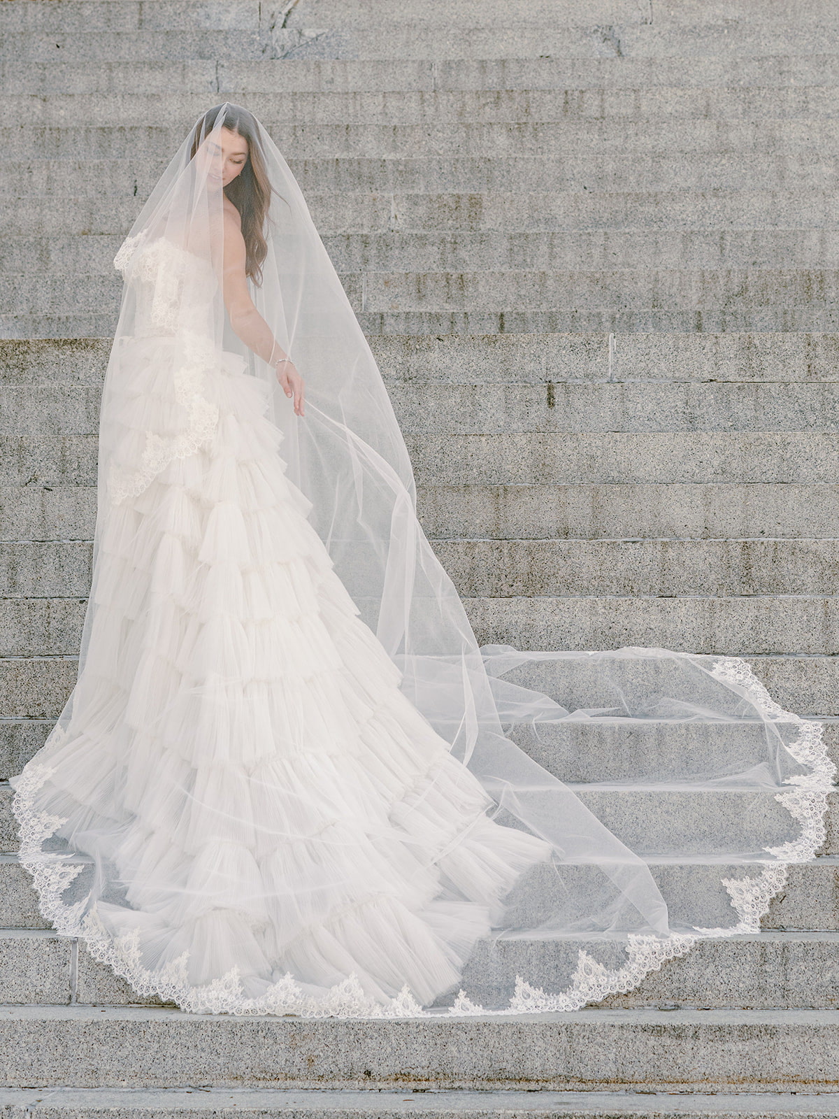 EDEN LUXE Bridal Veils VALENTINA Chantilly Lace Edged Drop Cathedral Bridal Veil