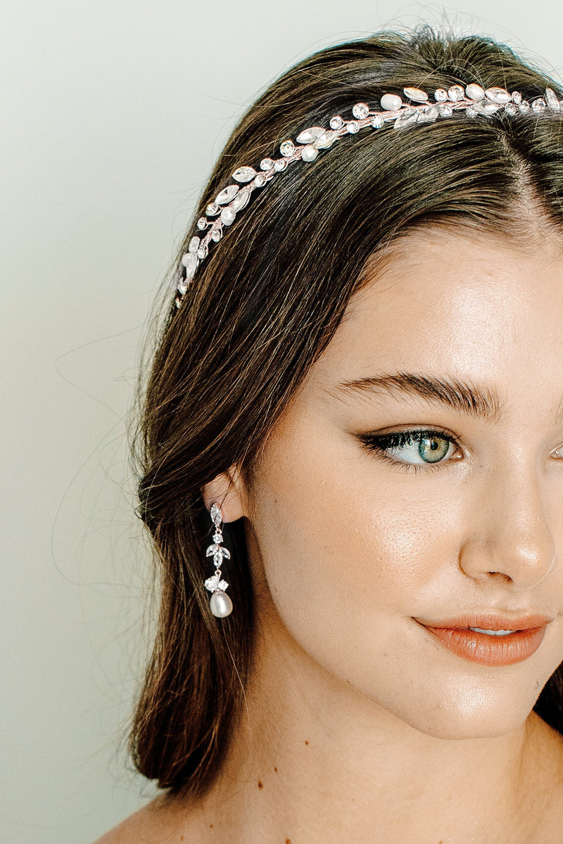 EDMAR Headbands Rose Gold ELSIE Freshwater Pearl Bridal Crystal Headband