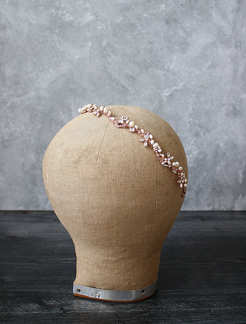 EDSLB Headpieces ABIGAIL Freshwater Pearl Bridal Crystal Headband