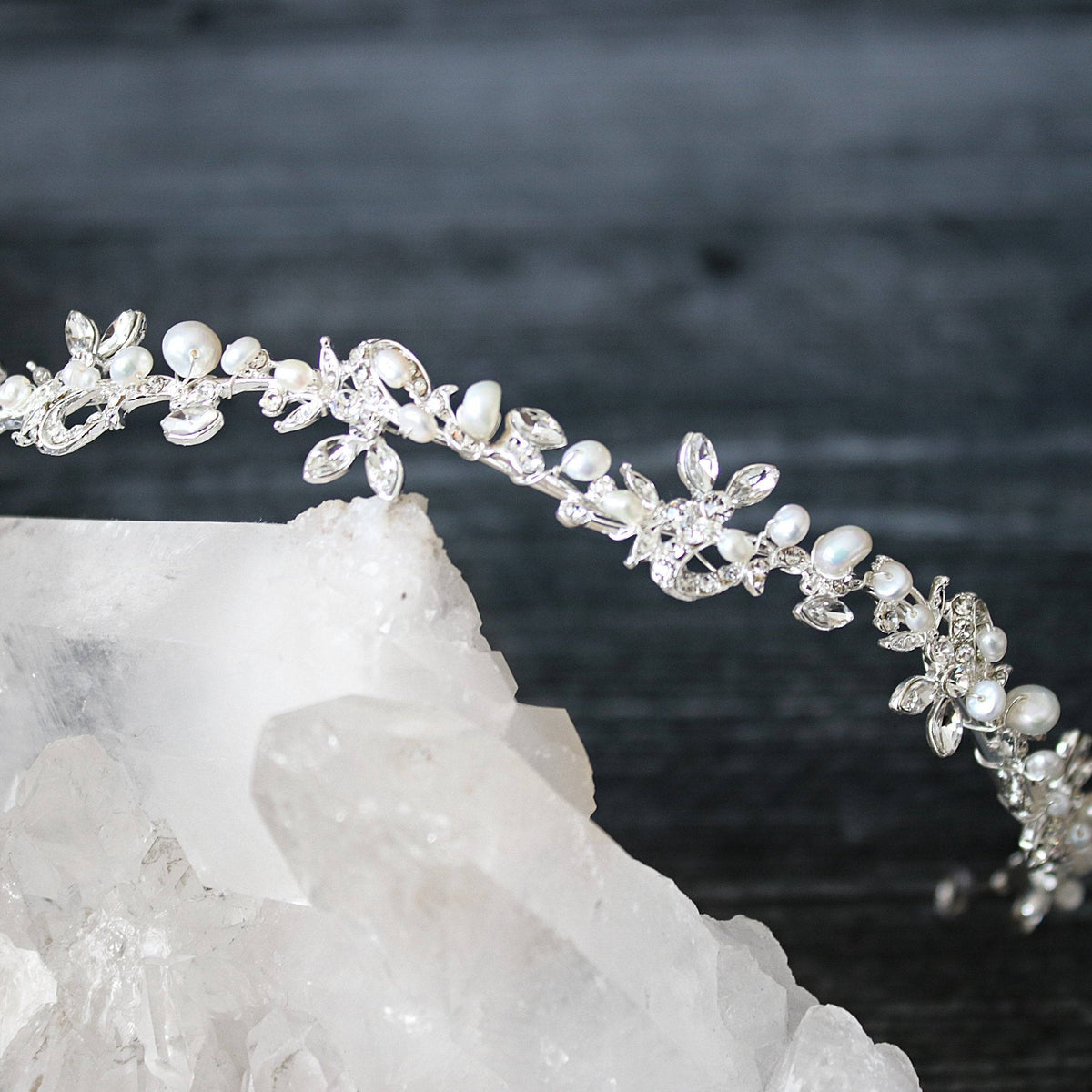 Bridal Floral Crystal Headpiece in Silver White Silver Floral Bridal Headpiece Sparkling Crystals Topknot Tiaras main image 3