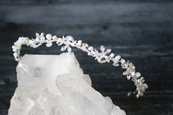 Bridal Headpieces ABIGAIL Silver Freshwater Pearl Bridal Crystal Headband  | EDEN LUXE Bridal