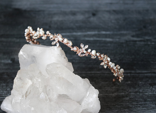 EDSLB Headpieces Rose Gold ABIGAIL Rose Gold and Freshwater Pearl Bridal Crystal Headband