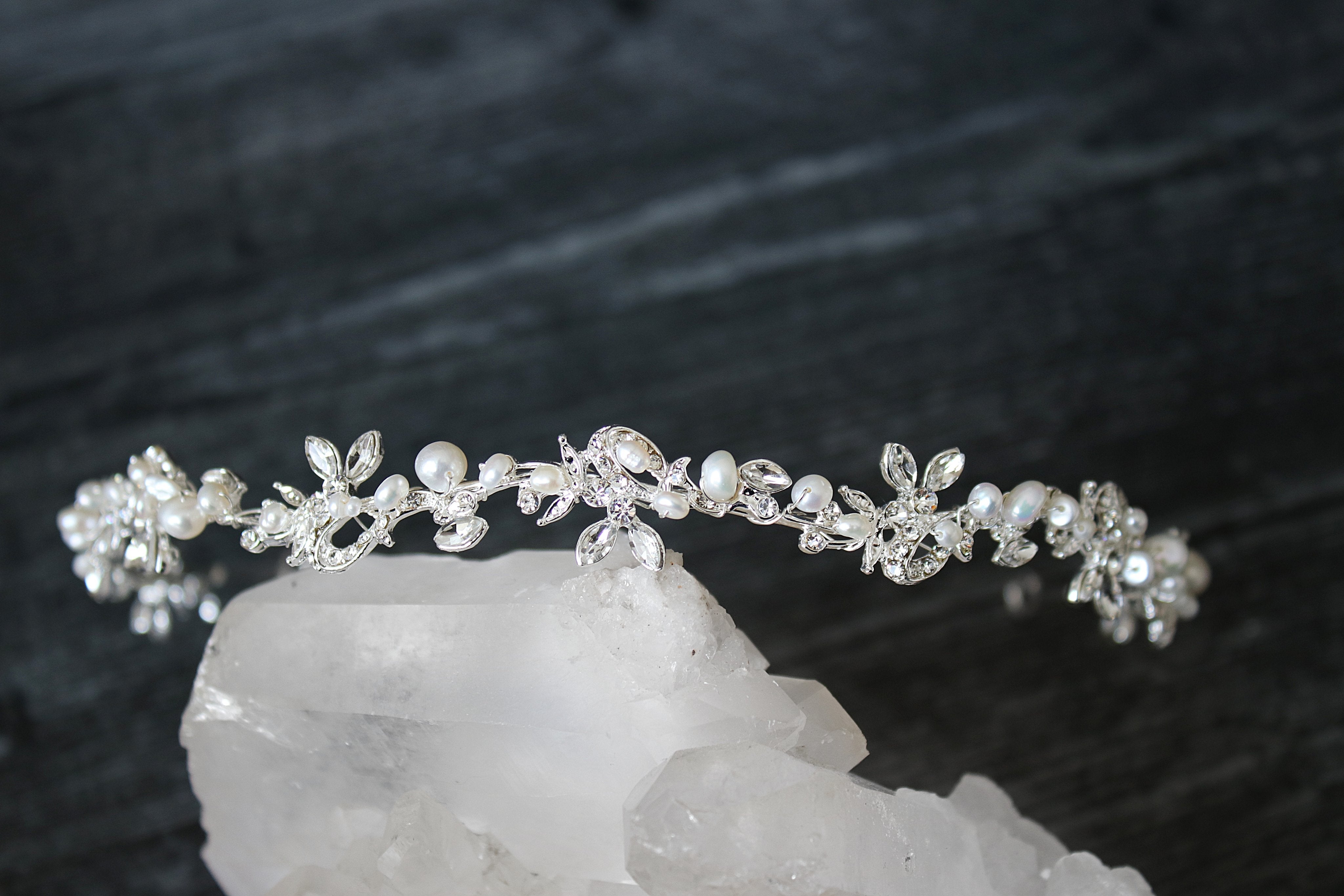 Headpieces Silver ABIGAIL Freshwater Pearl Bridal Crystal Headband