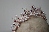 ELBDC Tiara, Tiaras Rose Gold with Rubies and Emeralds Added GENEVIEVE Tiara with Ruby and Emerald Briolettes