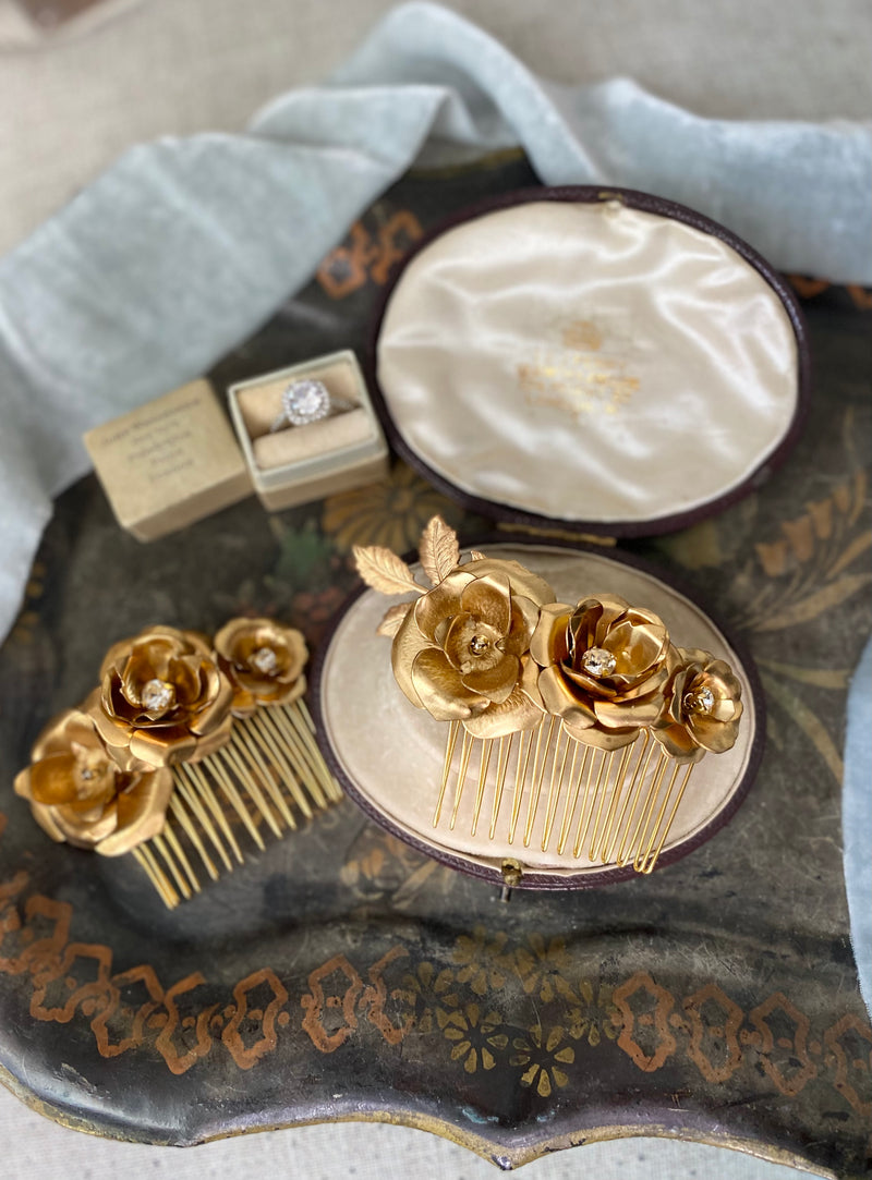 Gilded Rose Blossom Bridal Hair Combs
