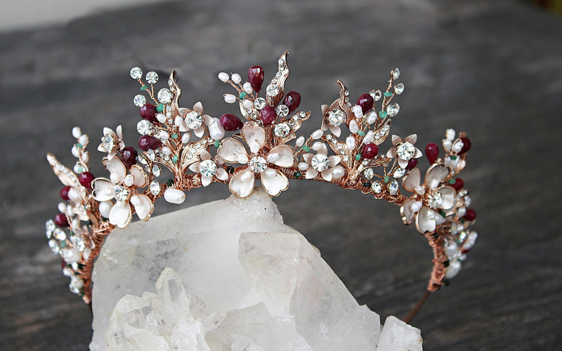 Bespoke Gilded MAEVE Freshwater Pearl Bridal Head Band with Genuine Emeralds